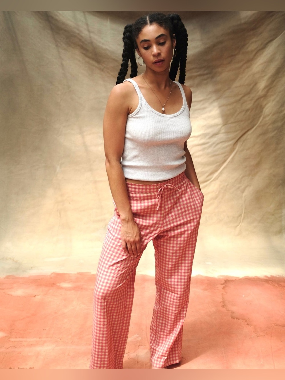 Sonderhaus Perfect Pants Medium Raspberry Gingham Red Pink Wide Leg Cotton